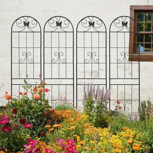 4 Pack Metal Garden Trellis 86.7" X 19.7" Rustproof Trellis For Climbing Plants Outdoor Flower Support Black_maomaolike.com