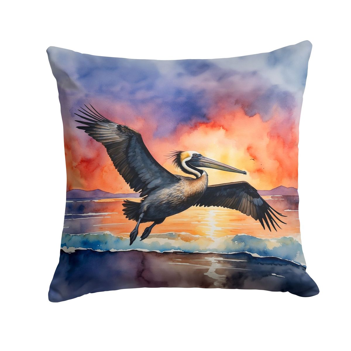Pelican Fiery Sunset Throw Pillow Machine Washable, Indoor Outdoor Decorative Pillow For Couch, Bed Or Patio, 18Hx18W_maomaolike.com