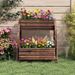 2-tier Raised Garden Bed Rustic Wood Wagon Planter With Drainage Holes And Semi-wheels For Growing Flowers Or Displaying Potted Plants_maomaolike.com