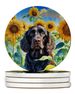 American Water Spaniel In Sunflowers Large Sandstone Coasters Pack Of 4 Absorbent Round Coasters Decor Gifts For Men Or Women, 4 In, Multicolor_maomaolike.com