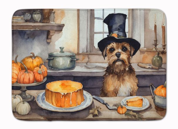 Border Terrier Fall Kitchen Pumpkins Memory Foam Kitchen Mat Machine Washable Anti-Fatigue Mat Cushion Comfort Bath Mat Or Kitchen Rug_maomaolike.com