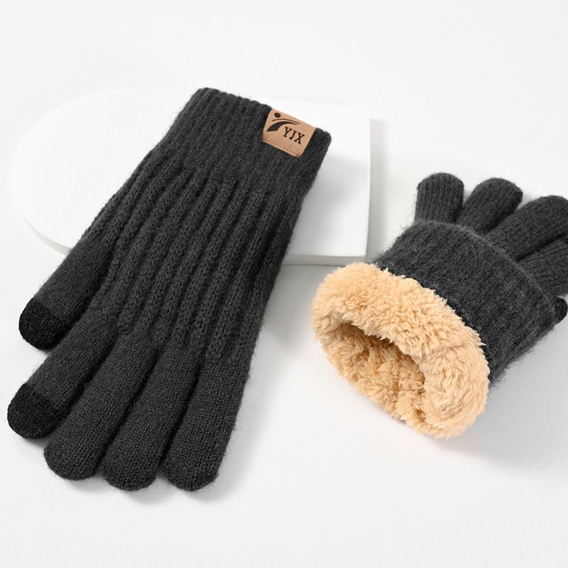Winter warm touch screen wool double thickened outdoor Arctic fleece lining knit gloves_maomaolike.com