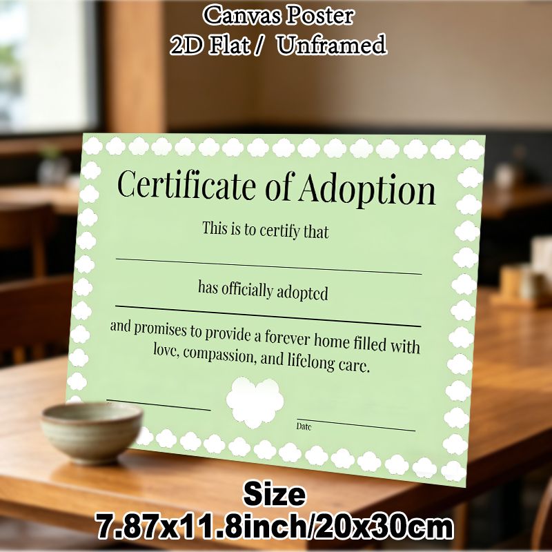 Adoption Certificate Painting Poster, Pastel-toned Cloud-bordered Certificate Poster, Heartfelt Keepsake For Commemorating Adoption, Suitable For Home_maomaolike.com