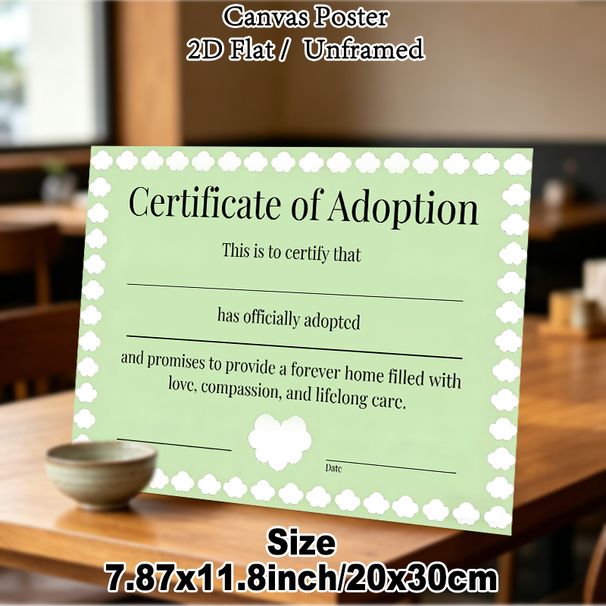 Adoption Certificate Painting Poster, Pastel-toned Cloud-bordered Certificate Poster, Heartfelt Keepsake For Commemorating Adoption, Suitable For Home_maomaolike.com