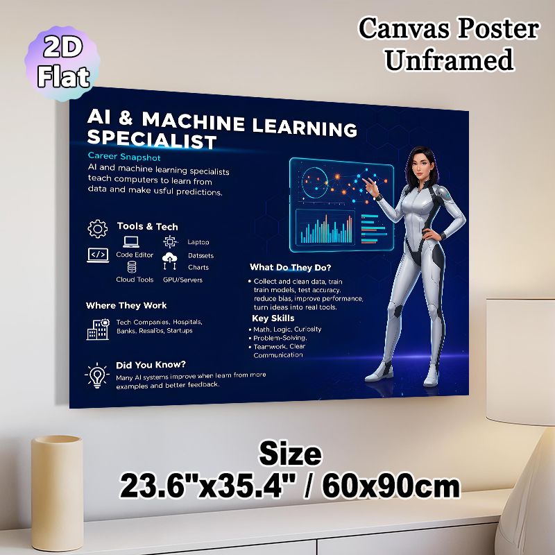 AI & Machine Learning Specialist Painting Poster, Sleek Futuristic Tech Infographic Poster, Informative Career Overview Suitable For Office, Tech_maomaolike.com