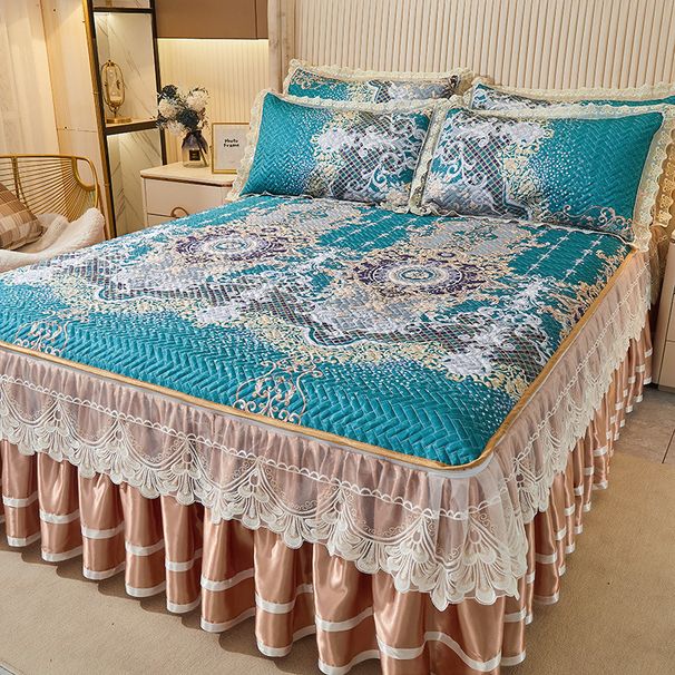 Summer Bed Skirt Style Ice Silk Cooling Three-Piece Set 1.8m Machine Washable Foldable Air Conditioning 1.5m Soft Mat_maomaolike.com