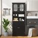 58.5 Inch Freestanding Linen Bathroom Storage Cabinet With Frost Glass Doors_maomaolike.com