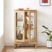 2 Doors Curio Cabinet With Tempered Glass Doors, Curio Cabinets With Mirrored Back Panel And Adjustable Shelves, Lighted Display Cabinet For Home, Office Light Bulb Included Cherry_maomaolike.com