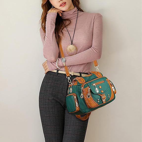 PU Leather Crossbody Bags For Women Medium Size Soft Leather Multi Pocket Shoulder Purses For Women Trendy Vintage_maomaolike.com