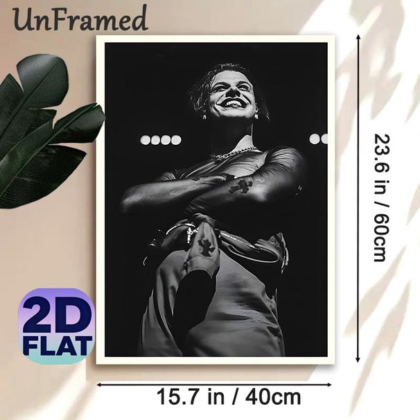 Stage Performer Painting Poster, Monochrome Dramatic Live Performance Scene Poster, Captivating Expressive Portrait Suitable For Bedroom, Music Studio_maomaolike.com