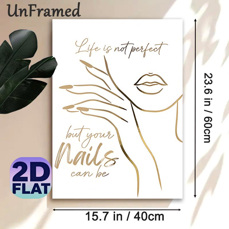 Nail Quote Painting Poster, Gilded Minimalist Line Art Poster, Stylish Nail-themed Inspirational Decor Ideal For Beauty Salons, Bedrooms_maomaolike.com