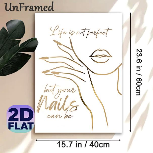 Nail Quote Painting Poster, Gilded Minimalist Line Art Poster, Stylish Nail-themed Inspirational Decor Ideal For Beauty Salons, Bedrooms_maomaolike.com