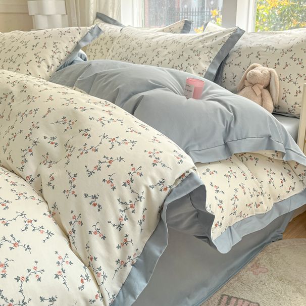 Wholesale INS Girl Heart Romantic Korean Small Floral Four-Piece Princess Style Retro Patchwork Pure Cotton 4-Piece Set_maomaolike.com