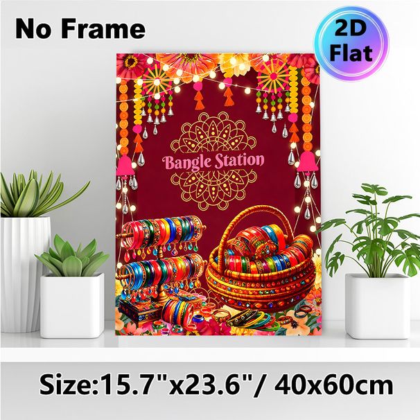 Indian Bangle Station Painting Poster, Vibrant Ethnic Style Poster, Colorful Festive Bangle Display With Decorative Garlands, Brings Cultural Festive_maomaolike.com