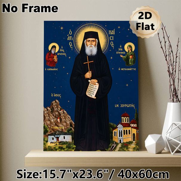 Orthodox Saint Themed Painting Poster, Gilded Halo Traditional Religious Icon Poster, Sacred Artwork Featuring Saint Figures & Religious Buildings_maomaolike.com