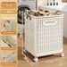"Spacious" Collapsible Medium-Large Ceramic White Laundry Basket With No Lid - Leather, Hand Wash, Solid Color, Multifunctional Portable Hamper With Wheels, Ideal For Bathroom And Balcony Storage_maomaolike.com