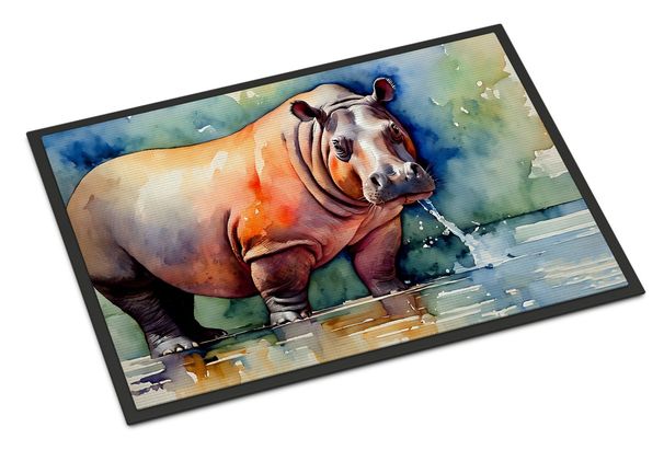 Hippopotamus Doormat Front Door Mat Indoor Outdoor Rugs For Entryway, Non Slip Washable Low Pile, 24H X 36W_maomaolike.com