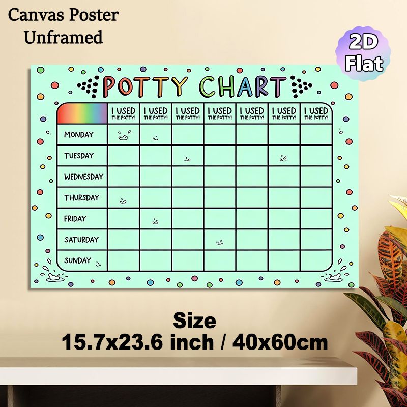 Potty Chart Painting Poster, Colorful Playful Cartoon-style Poster, Functional Weekly Toilet Training Tracker With Cute Icons, Ideal For Bathroom Use_maomaolike.com