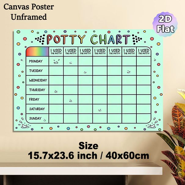 Potty Chart Painting Poster, Colorful Playful Cartoon-style Poster, Functional Weekly Toilet Training Tracker With Cute Icons, Ideal For Bathroom Use_maomaolike.com
