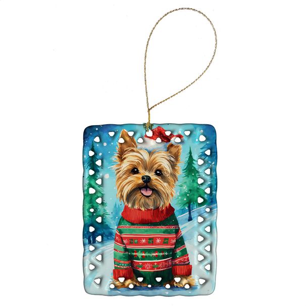 Yorkshire Terrier Yorkie Christmas Porcelain Ornament Christmas Tree Hanging Decorations For Home Christmas Holiday, Rectangle, Gift, Multicolor_maomaolike.com