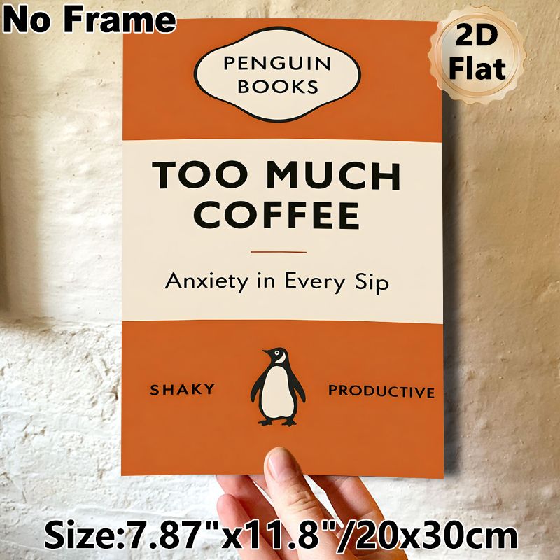 Retro Penguin-Inspired Coffee Themed Painting Poster, Minimalist Typographic Poster, Witty Coffee-related Text Design, Suitable For Home Kitchen_maomaolike.com