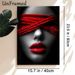 Red Accented Blindfolded Portrait Painting Poster, Monochrome With Bold Red Accents Artistic Poster, Striking Visual Contrast Ideal For Living Room_maomaolike.com
