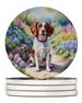 Brittany Spaniel Spring Path Large Sandstone Coasters Pack Of 4 Absorbent Round Coasters Decor Gifts For Men Or Women, 4 In, Multicolor_maomaolike.com