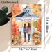 Autumn Gazebo & Friends Painting Poster, Warm Watercolor Style Poster, Cozy Fall Scene With Two Figures, Pumpkins And Foliage, Ideal For Living Room_maomaolike.com