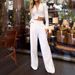 Women's Clothing autumn new fashion home simple asymmetric long pure white trousers_maomaolike.com