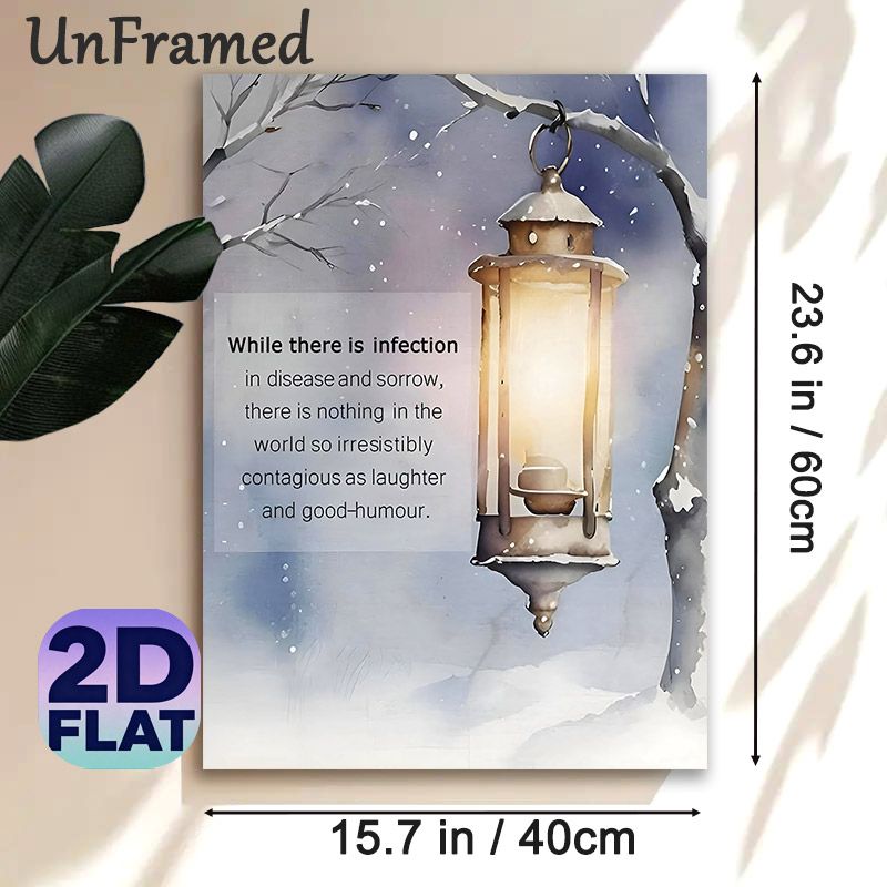 Winter Lantern & Inspirational Quote Painting Poster, Soft Watercolor Snowy Scene Poster, Uplifting Humorous Message, Suitable For Living Room_maomaolike.com