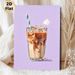 Iced Coffee Painting Poster, Vibrant Stylized Iced Coffee With Ice Cubes And Striped Straw Poster, Cozy Beverage-themed Decor Ideal For Cafe, Kitchen_maomaolike.com