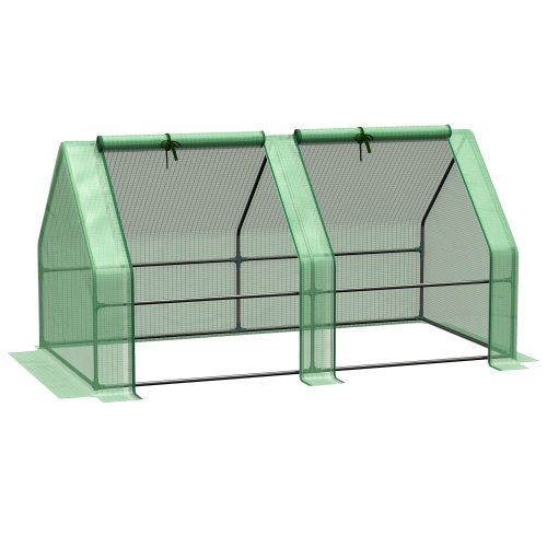 Outsunny 6' X 3' X 3' Portable Mini Greenhouse Outdoor Garden With Large Zipper Doors And Water/UV PE Cover, Green_maomaolike.com