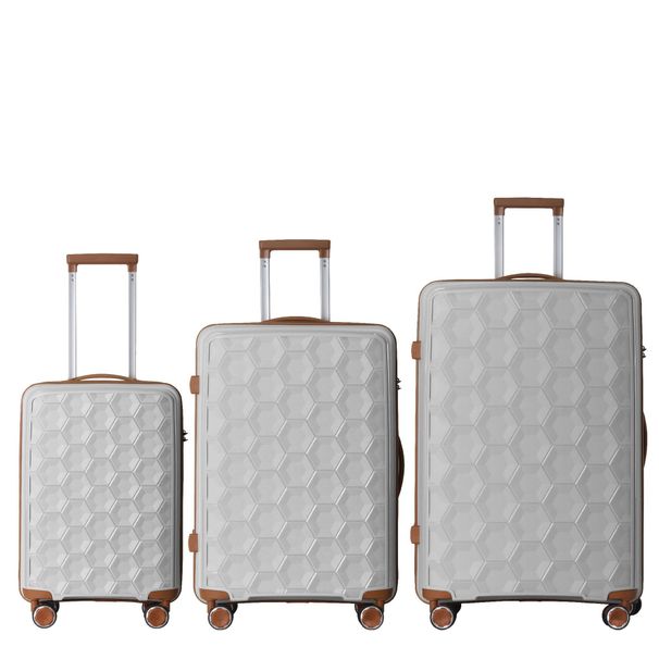 3-Piece Luggage Set Travel Lightweight Suitcases With Rolling Wheels, TSA Lock & Moulded Corner, Carry On Luggages For Business, Trip, (20"/24"/28"), White_maomaolike.com
