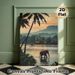 Sri Lanka Tropical River Landscape Painting Poster, Warm-toned Serene Scenery Poster, Features Elephant Wading In River, Palm Trees & Riverside Huts_maomaolike.com