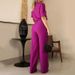 Women's Clothing New Round Neck Mid-Sleeve High Waist Wide Leg Pants Fashion Casual Suit_maomaolike.com