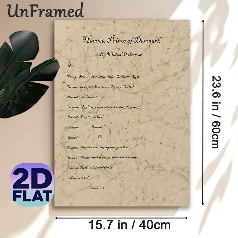 Hamlet Themed Script Painting Poster, Vintage Aged-paper Style Shakespeare's Classic Play Opening Text Poster, Timeless Literary Decor Suitable For_maomaolike.com