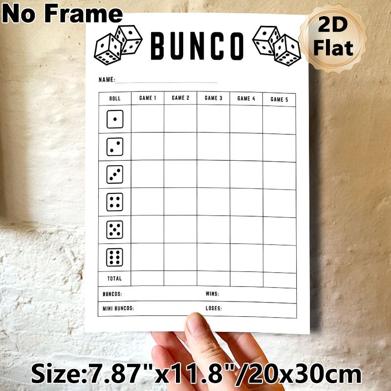 Bunco Game Score Sheet Painting Poster, Minimalist Black-and-White Dice Game Score Poster, Practical Score Tracker For Bunco Matches, Suitable For_maomaolike.com