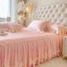 Simulated Silk Bedding Korean Style Princess Bed Skirt Four-Piece Set Lace Trim Solid Color Quilt Duvet Cover_maomaolike.com