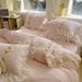 2026 New Washed Cotton Bedding For Girls, Skirt, Sheet, Bed Cover, Princess Style Lace Trim Four-Piece Set_maomaolike.com