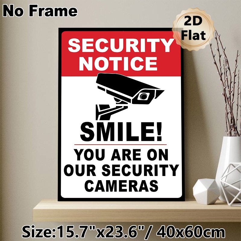Security Notice Painting Poster, Bold Black-and-White Security Camera Graphic Poster, Clear Monitoring Warning Reminder, Suitable For Shops, Offices_maomaolike.com