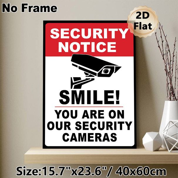 Security Notice Painting Poster, Bold Black-and-White Security Camera Graphic Poster, Clear Monitoring Warning Reminder, Suitable For Shops, Offices_maomaolike.com