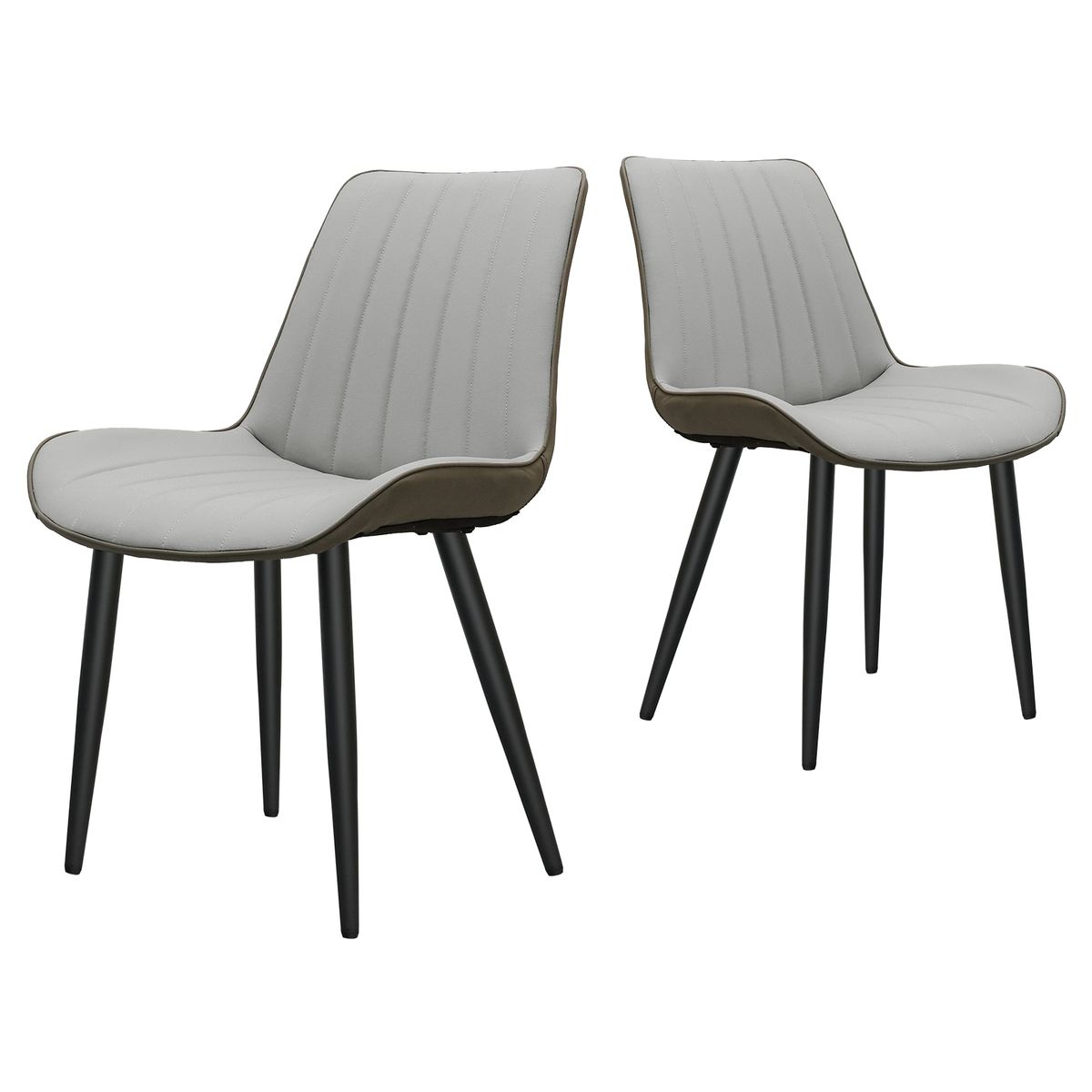 Light Grey & Dark Grey PU Leather Dining Chair With Metal Legs, Wave Pattern Upholstered Armless Chair Set Of 2 For Kitchen, Restaurant, Living, Meeting Room_maomaolike.com