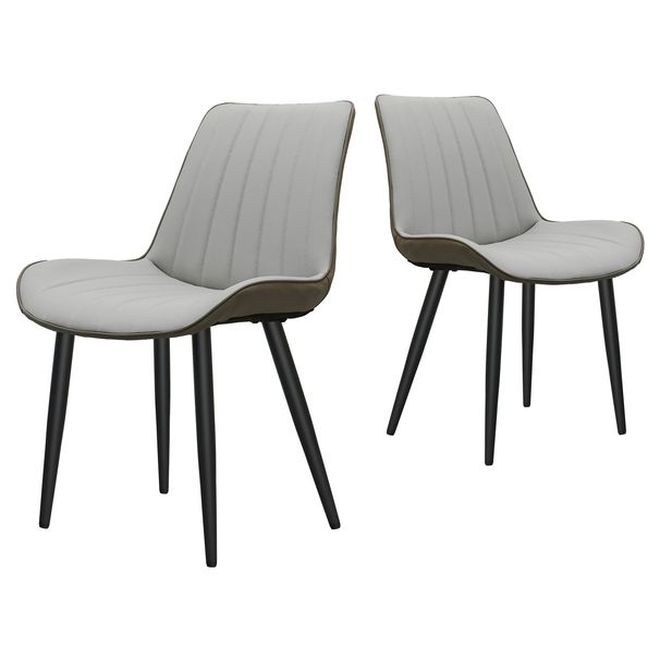 Light Grey & Dark Grey PU Leather Dining Chair With Metal Legs, Wave Pattern Upholstered Armless Chair Set Of 2 For Kitchen, Restaurant, Living, Meeting Room_maomaolike.com