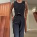 Women's Clothing solid color round neck button top temperament straight pants suit_maomaolike.com