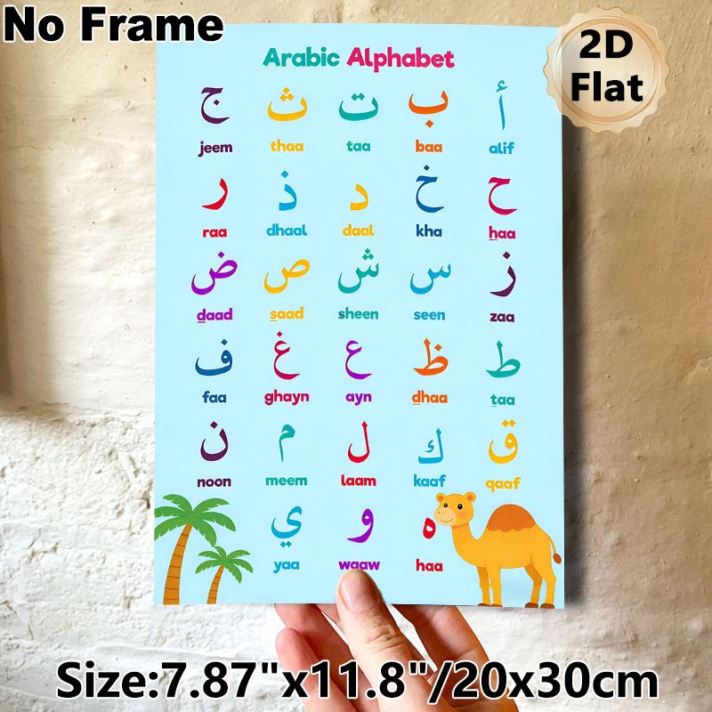Arabic Alphabet Painting Poster, Vibrant Illustrated Arabic Alphabet With Camel & Palm Trees Poster, Practical For Arabic Language Learning, Ideal For_maomaolike.com