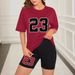 Women's Clothing Solid color all match digital printing two piece short sleeved shorts loose casual spring and summer_maomaolike.com