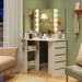 Corner Vanity Desk With 3-Color LED Lighted Mirror And Power Outlet_maomaolike.com