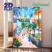 Tropical Town Street Painting Poster, Vibrant Brushstroke Style Poster, Lively Colorful Town Scene With Palm Trees And Pedestrians, Brings Warm_maomaolike.com