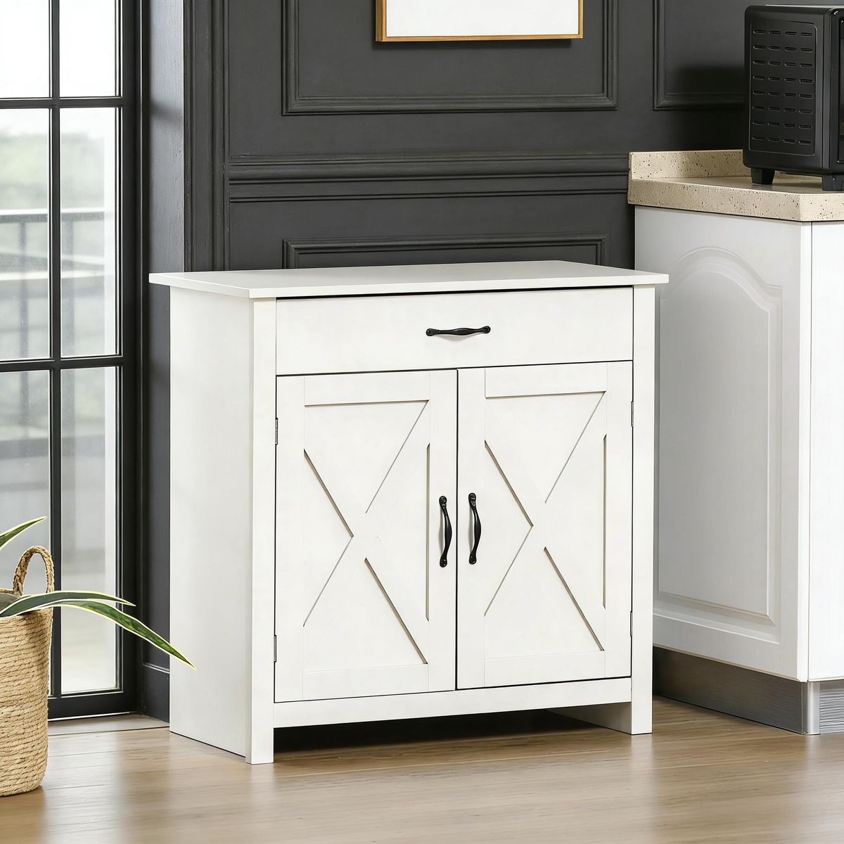 Sideboard Buffet Cabinet, Barn Door Coffee Bar Cabinet With Drawer And Adjustable Shelf_maomaolike.com