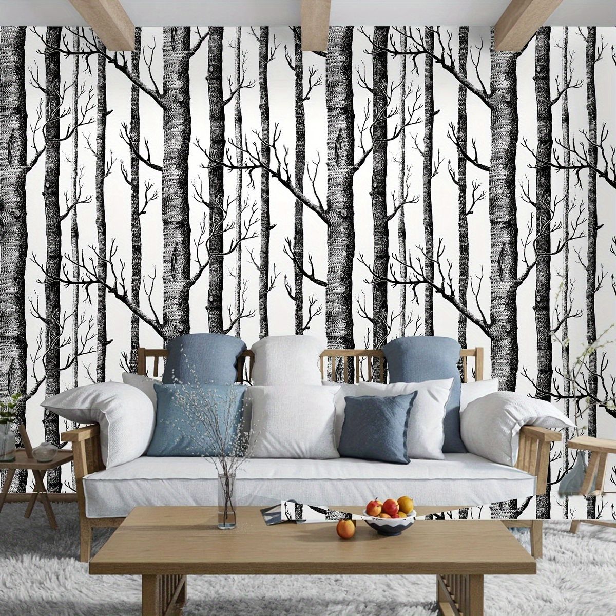Bedroom Wood Grain Black Birch Removable Waterproof Self-Adhesive Decorative Wallpaper Wall Sticker_maomaolike.com
